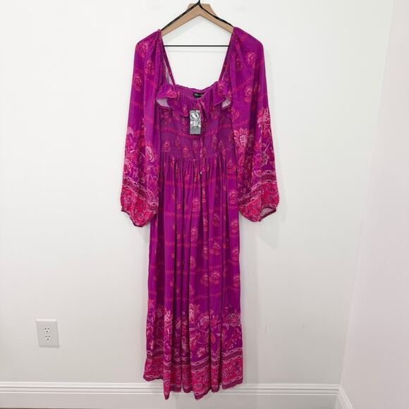 NWT City Chic Estelle Maxi Dress Magenta Smocked Ruffle size 16 - Picture 2 of 8